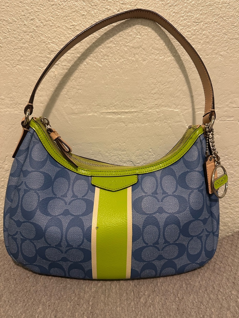 Coach Blue Signature Stripe Demi Shoulder Bag F29942 With 2 tags